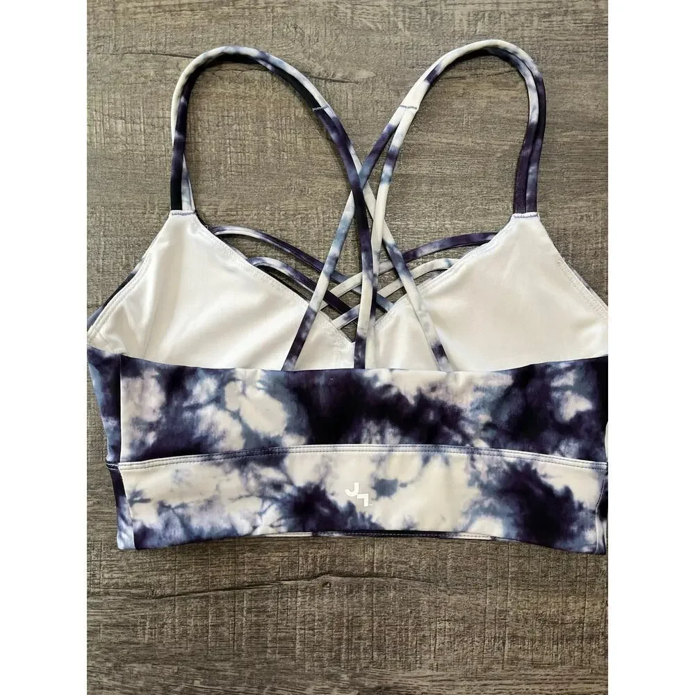 JOY LAB Women's Blue&White Tie Dye Strappy Wireless Athletic Sports Bra, Size XS - Picture 8 of 8